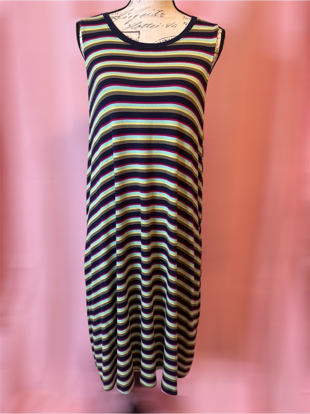 Plus Size XXL Midi Dress Striped Swing Colorful Dress Casual Everyday Dress